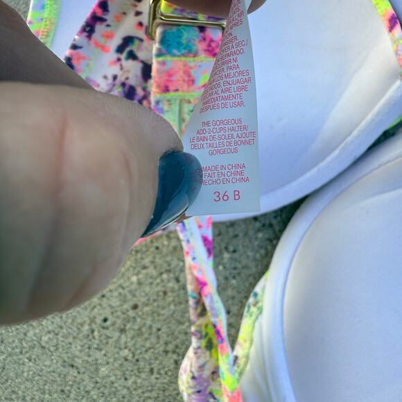 Victoria's Secret 36B The Gorgeous Add 2 Cups Halter Top Bikini Neon Splatter - Picture 5 of 7